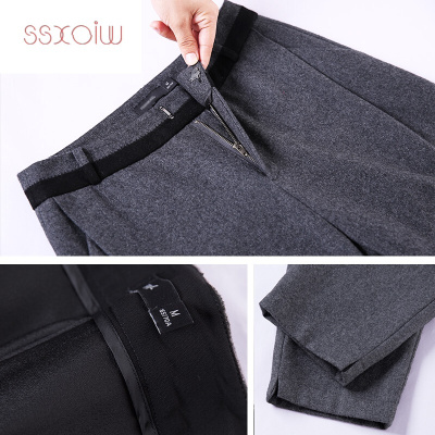 SSXOIW毛呢萝卜裤女秋冬2017新款九分哈伦裤女宽松休闲小脚裤高腰西装裤