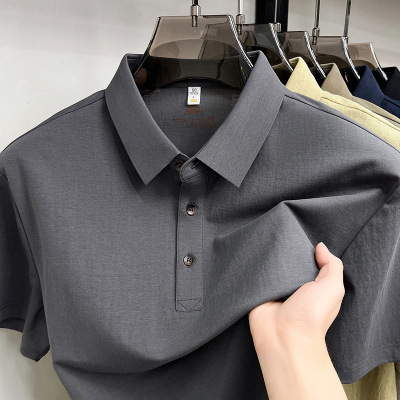 2026夏季新款亚麻男士polo衫翻领纯色商务休闲透气简约短袖男T恤