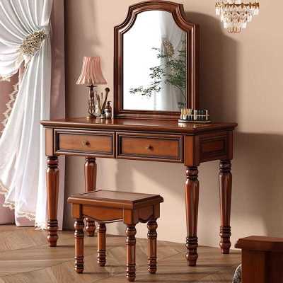 美式乡村复古实木梳妆台小户型卧室现代简约化妆桌简约妆台妆凳