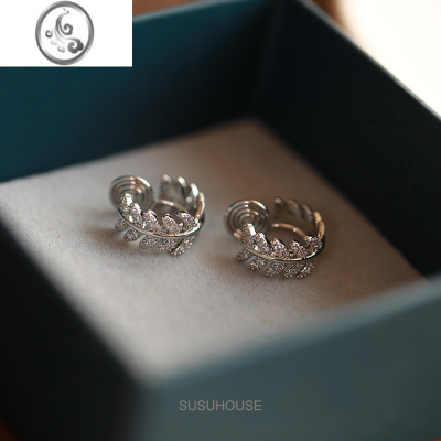 JiMi高级感银色蚊香盘耳夹女无耳洞无痛耳饰简约锆石叶子耳圈小众新款