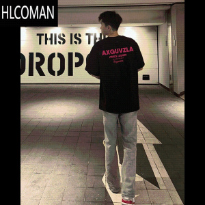HLCOMAN夏季美式高街复古潮流T恤男正肩休闲宽松短袖半袖上衣男