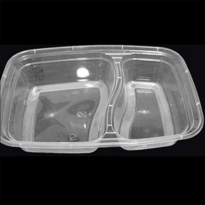 奥德鑫一次性PP餐盒 透明两格快餐盒饭850ml 单个