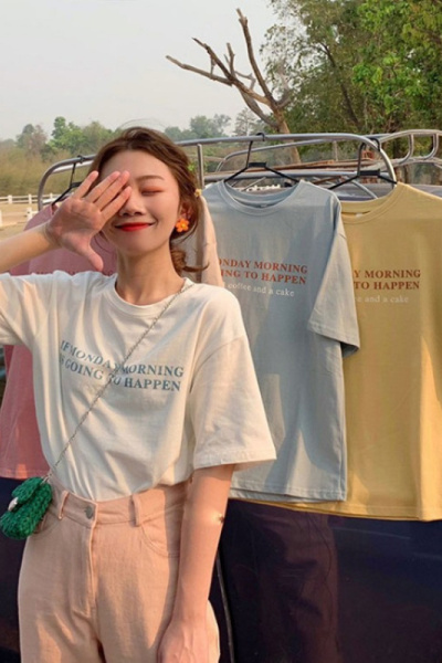 韩版字母印花宽松短袖T恤女夏季休闲上衣学生情侣装打底衫女装潮