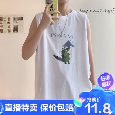 直播热售-春夏季透气背心男卡通韩版潮流运动宽松T恤上衣圆领打底衫百搭无袖娅洛尔