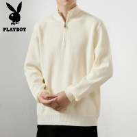 花花公子新款秋冬高品质半拉链立领粗针毛衣男式青年针织衫