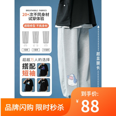 免费换新-南极人NanJiren-休闲长裤子男生运动长裤宽松九分春秋季韩版潮流潮牌夏款束脚卫裤C