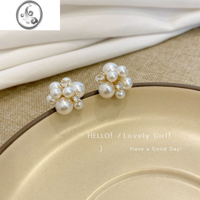 JiMi高级感轻奢水晶珍珠耳钉2021年新款潮独特韩国网红气质耳环女秋冬