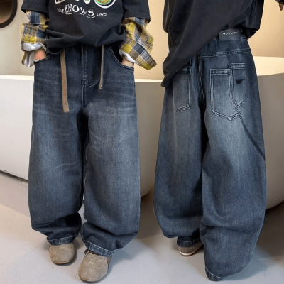 男童裤子春秋款新款男孩痞帅炸街儿童直筒秋装大童牛仔裤潮酷