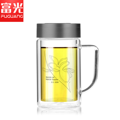 富光（FUGUANG）玻璃杯700B-320320ml健牌双层玻璃杯耐热带盖茶杯男女士办公杯大容量杯子便携过滤茶杯