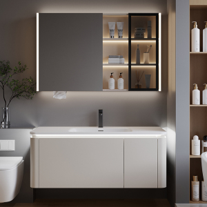 (送入户安装)汉德斯科卫浴柜智能浴室柜组合免漆实木薄肤感绮美石一体盆挂墙式吊柜洗脸盆柜面盆柜洗手池洗漱台6211