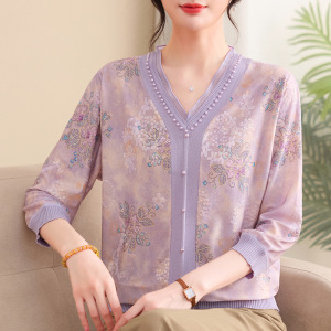 2026年新款妈妈中老年七分袖针织小衫女洋气简约夏季薄款衣服中年