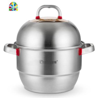 封后欧顿蒸锅 304不锈钢3层32cm 复底加厚 通用 多层家用锅具 FENGH 红骑士特厚34CM锅壁0.8厚