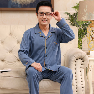 中老年人爸爸睡衣男秋冬季宽松长袖中年男式开衫可外穿家居服套装