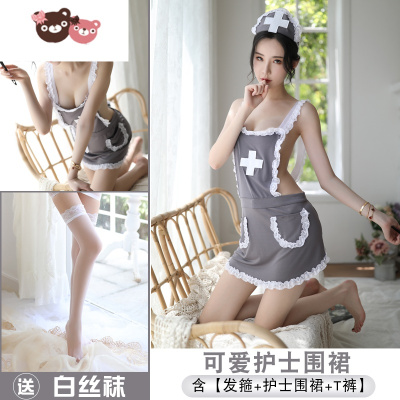 绿彩虹光情趣内衣维密性感护士装紧身包臀短裙三点女仆激情制服诱惑套装骚