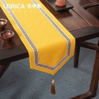 美式桌旗新中式禅意茶旗布现代简约茶几餐桌北欧电视 福延年-黄色(尖角款) 33*160cm(适用桌长1.1米-1.2米)
