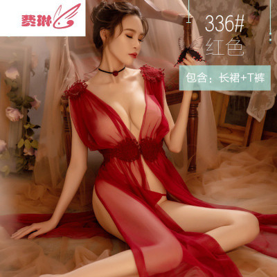 胖mm大码情趣内衣性感透视三点薄纱公主长款睡裙套装小胸制服费琳