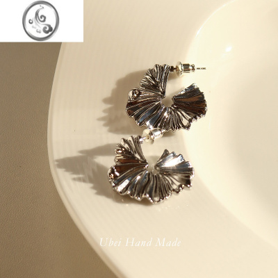 JiMi有北手作 2023新款潮耳钉小众设计感高级夸张金属褶皱925银耳环女