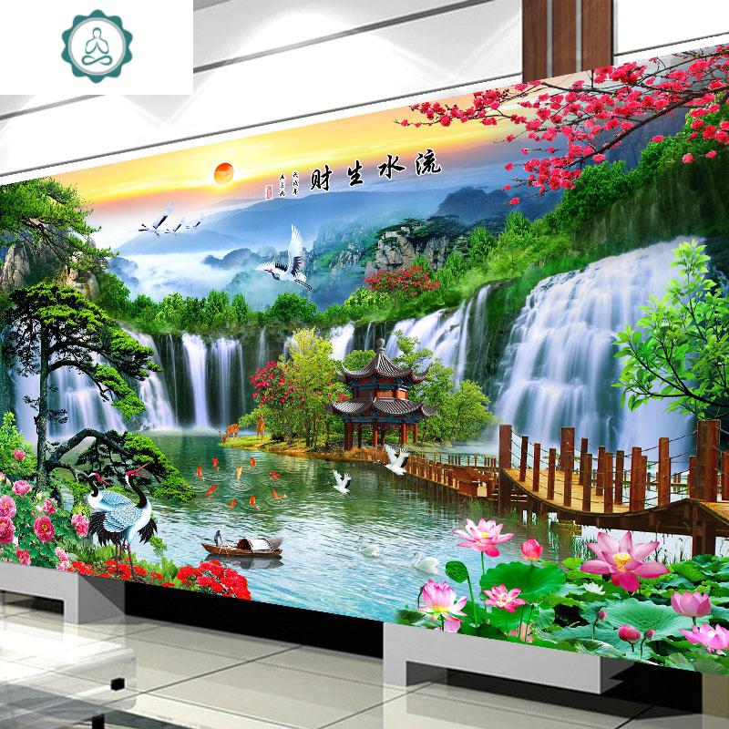 封后流水生财钻石画2020新款5d满钻十字绣贴粘砖风景山水画水晶自己