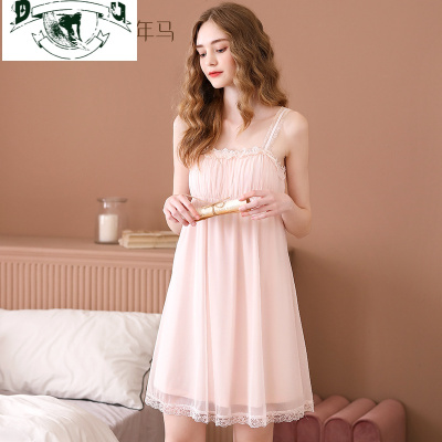 HLCOMAN睡衣女夏季带胸垫韩版甜美可爱公主风蕾丝吊带睡裙子性感短款薄款睡裙