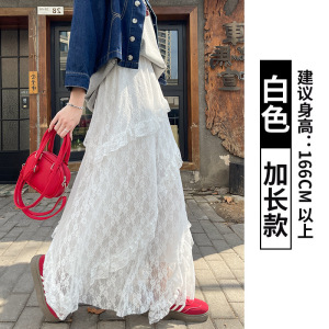 斜纹拼接白色半身裙女2026新款春夏季温柔风高腰显瘦小个子蓬蓬裙