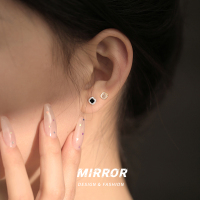 999纯银方形黑玛瑙白贝母耳钉女耳环耳饰气质时尚个性潮流送女朋友老婆情人节七夕生日礼物