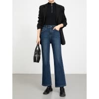 冬新款植绒四面弹牛仔微喇裤女高腰加厚喇叭九分裤