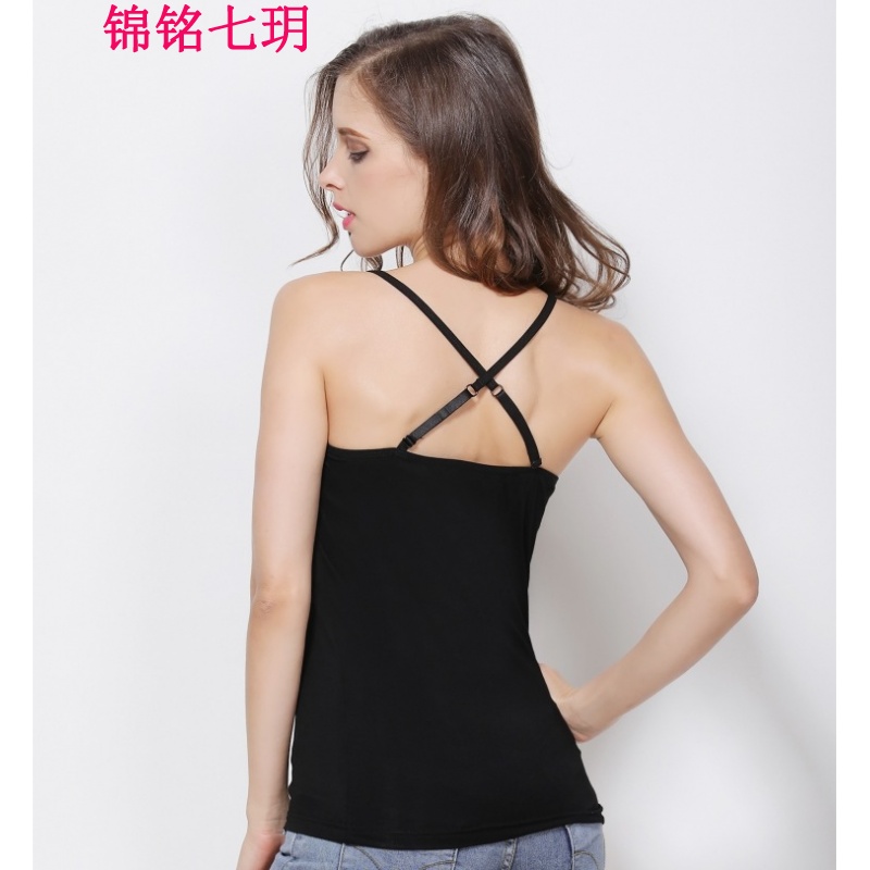 锦铭七玥交叉肩带带胸垫吊带背心女无钢圈免文胸罩杯一体打底衫