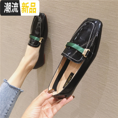 平底单鞋女2020春秋百搭软底豆豆鞋女方头一脚蹬懒人鞋休闲奶奶鞋广赫