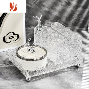 三维工匠多纸巾盒客厅轻奢放遥控创意家用桌面亚克力高颜值抽纸盒 石纹三件套(白银烟灰缸 纸巾盒 托盘)