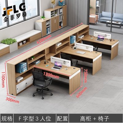 苏宁 金菲罗格 简约现代职员财务工位员工办公桌 1.5米F型三人位+椅