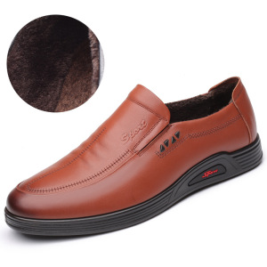 皮鞋男真皮时尚懒人鞋透气耐磨保暖防滑休闲鞋韩版软底软面爸爸鞋