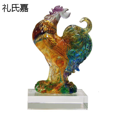 礼氏嘉礼品客厅装饰品玻璃动物小摆件琉璃十二生肖水晶吉祥物古法琉璃大公鸡