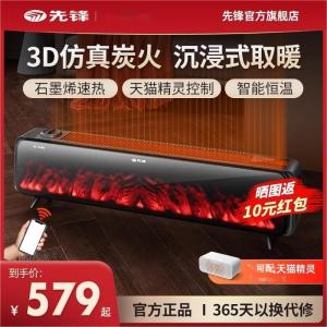 先锋石墨烯踢脚线取暖器家用客厅仿真碳火壁炉加湿干衣语音电暖气 DTJ-TH1R-IOT