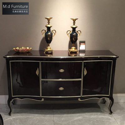 简欧轻奢全实木定制餐边柜新古典黑檀色餐厅储物柜法式简约酒水柜