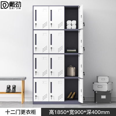 戴劲钢制拆装更衣柜员工宿舍铁皮衣柜车间鞋柜办公室储物柜灰白十二门