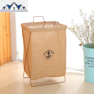 铁艺支架折叠脏衣篓洗衣篮大号棉麻防水脏衣篮玩具衣物家居收纳筐 三维工匠收纳篮