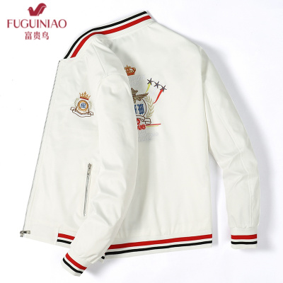 富贵鸟（FUGUINIAO）夹克男士春秋季2021新款青年韩版休闲修身男士刺绣百搭外套衫修身潮流上衣