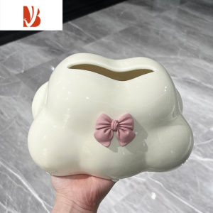 三维工匠轻奢陶瓷云朵纸巾盒客厅轻奢茶几摆件餐巾纸抽纸盒家用创意纸 奶白陶瓷云朵纸巾盒(送蝴蝶结)