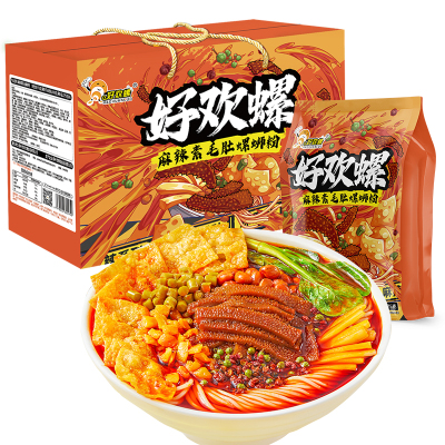 好欢螺螺蛳粉麻辣素毛肚375g*6袋礼盒装柳州螺狮粉方便米线酸辣粉