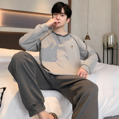浪莎睡衣男春秋款纯棉长袖简约休闲宽松秋冬青少年大码家居服套装