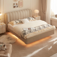 全友家居皮床双人床现代简约主卧卧室头层牛皮1.5米床家具