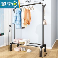 敬平简易晾衣架落地折叠卧室单杆室内晾衣杆挂衣架阳台晒衣服架子家用 110cm黑|树杈钩 大
