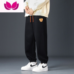 七斓小熊裤子男士冬季休闲运动男生长裤2022新款潮牌宽松束脚卫裤