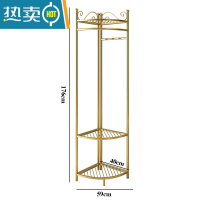 敬平转角衣帽架落地卧室简易拐角贴墙晾衣服架杆子家用轻奢角落挂衣架 双层金色无网晾晒架