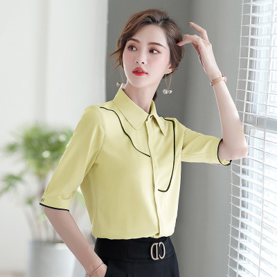 女先生女士衬衫职业衬衫女2020春新款设计感百搭打底雪纺衫白衬衣心机上衣工作服通勤OL中袖雪纺衬衫工作服