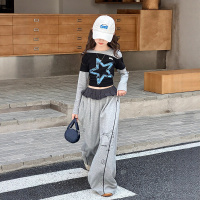 女童秋装套装新款女大童秋季韩系打底衫儿童休闲阔腿裤两件套