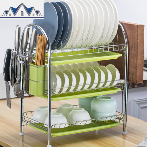 收纳盒置物架三层家用沥水架厨房橱柜碗架碗盘用品储物 三维工匠
