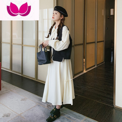 七斓小香风马甲套连衣裙女2023年新款桔梗法式学院风套装裙子