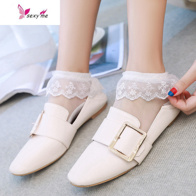 lolita袜子女薄款短袜日系公主袜蕾丝花边袜棉底玻璃丝水晶袜FISHBASKET袜子