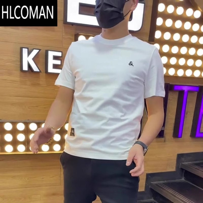 HLCOMAN今年潮牌夏季别致小标短袖t恤男士青年简约修身百搭痞帅个性上衣